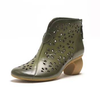 

YourSeason Retro 2020 New Autumn Summer Female Genuine Leather Shoes Zip Casual Handmade Hollow Ladies Casual Sandals Boots