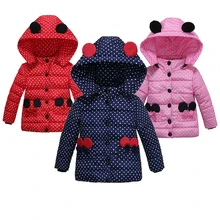 Детские теплые куртки для девочек, 5 цветов осенне-зимняя Милая Детская куртка в горошек с капюшоном хлопковое пальто с пятью пряжками для девочек, одежда
