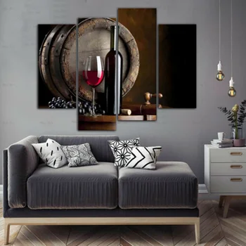 

1set Canvas Painting 4pcs Spray Painting Oil Painting Mosaic Red Wine Modern Art Canvas Painting Decor
