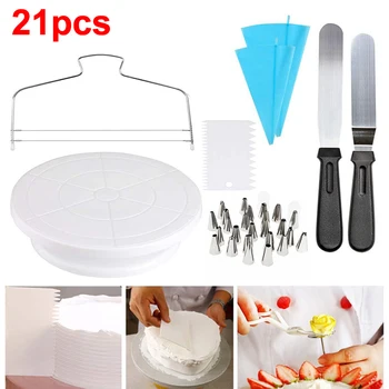 

Cake Decorating Kit Supplies With Cake Turntable Cake Stand 12 Piping Tips