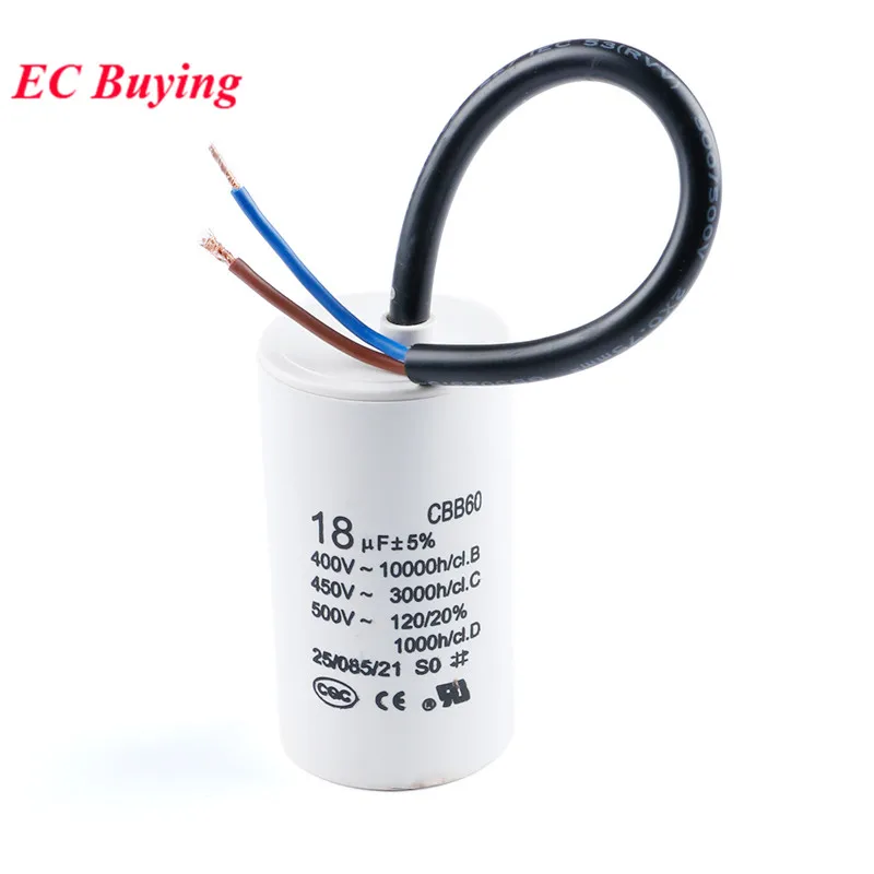 CBB60 AC 450V Motor Run Capacitor Starting Capacitor 2/3/4/5/6/8/10/12/14/15/16/18/20/25/30/40/45/50/60/70UF for Washing Machine