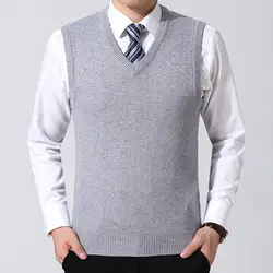 CYSINCOS, новинка, Хлопковый вязаный мужской пуловер с v-образным вырезом, без рукавов, деловой стиль, повседневный Однотонный свитер, мужские