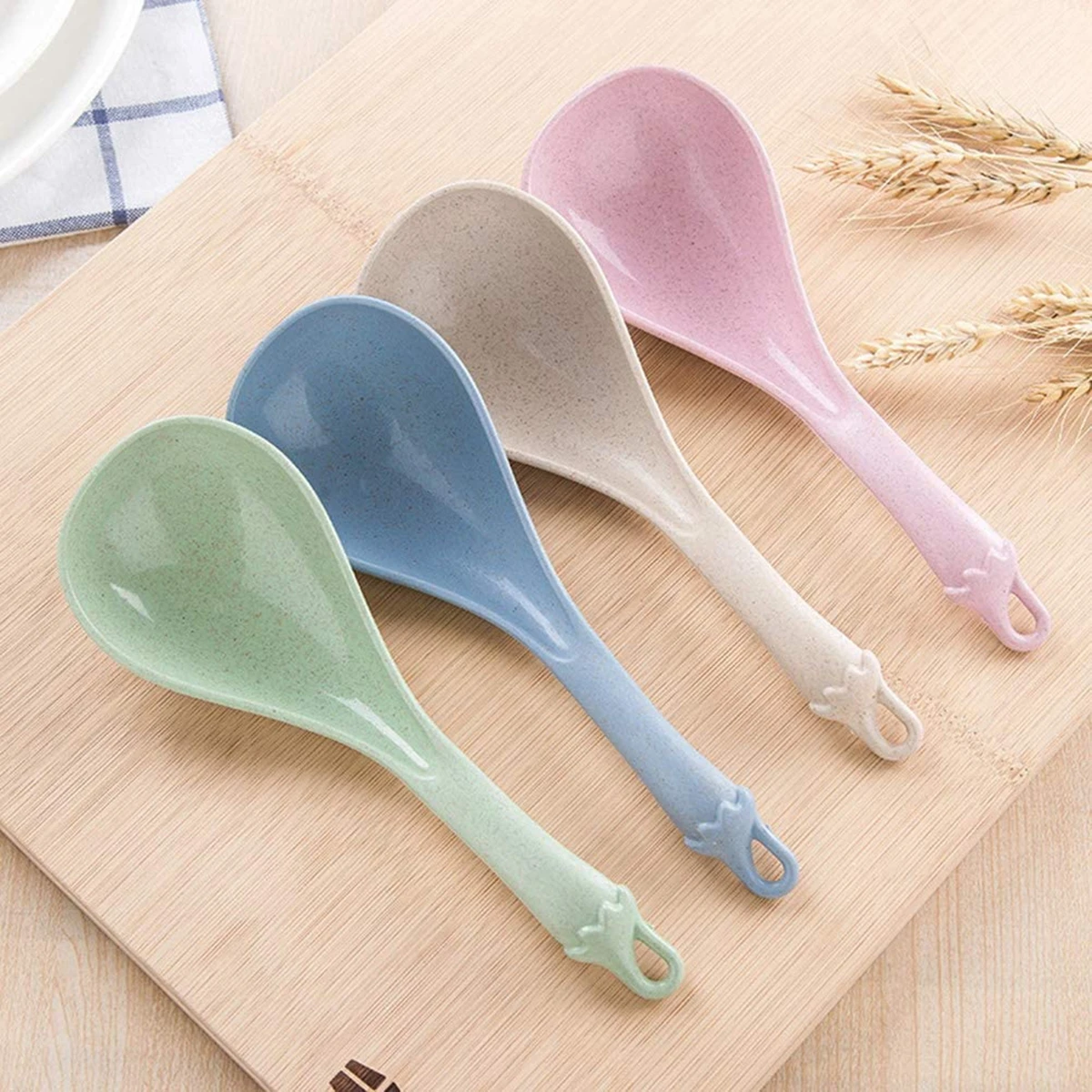 Wheat Straw Soup Spoon Curved Handle Ladle Unbreakable Big Round Dinner Scoop Creative Kitchen Dining Tool Tableware | Дом и сад