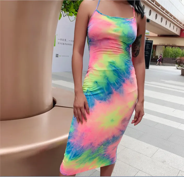 

Summer Women Tie Dye Sexy Sleeveless Bohemian Sleeveless Holiday Backless Evening Cocktail Party Maxi Dress