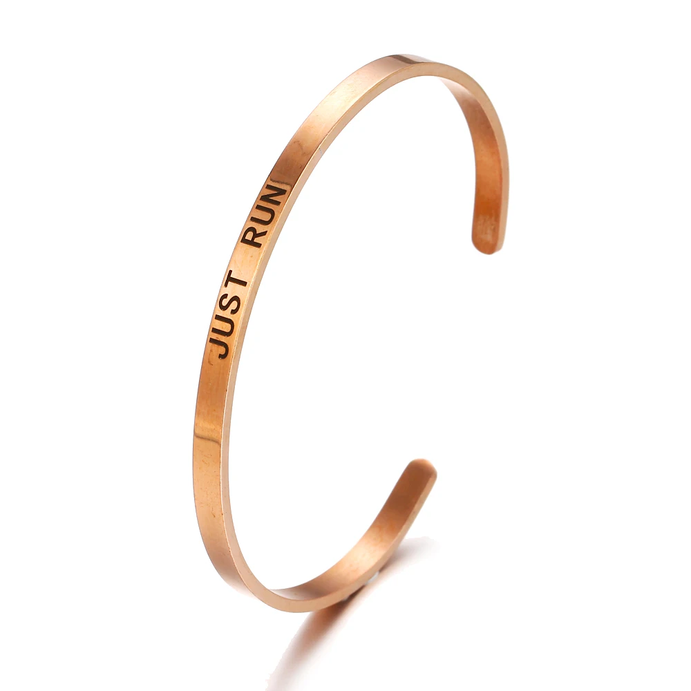 Su Misura In Acciaio Inox Braccialetto Parole Del Modello Di Laser Inciso Inspirational Bracciale 4 Millimetri In Oro Rosa Del Polsino Del Braccialetto Braccialetti Aliexpress