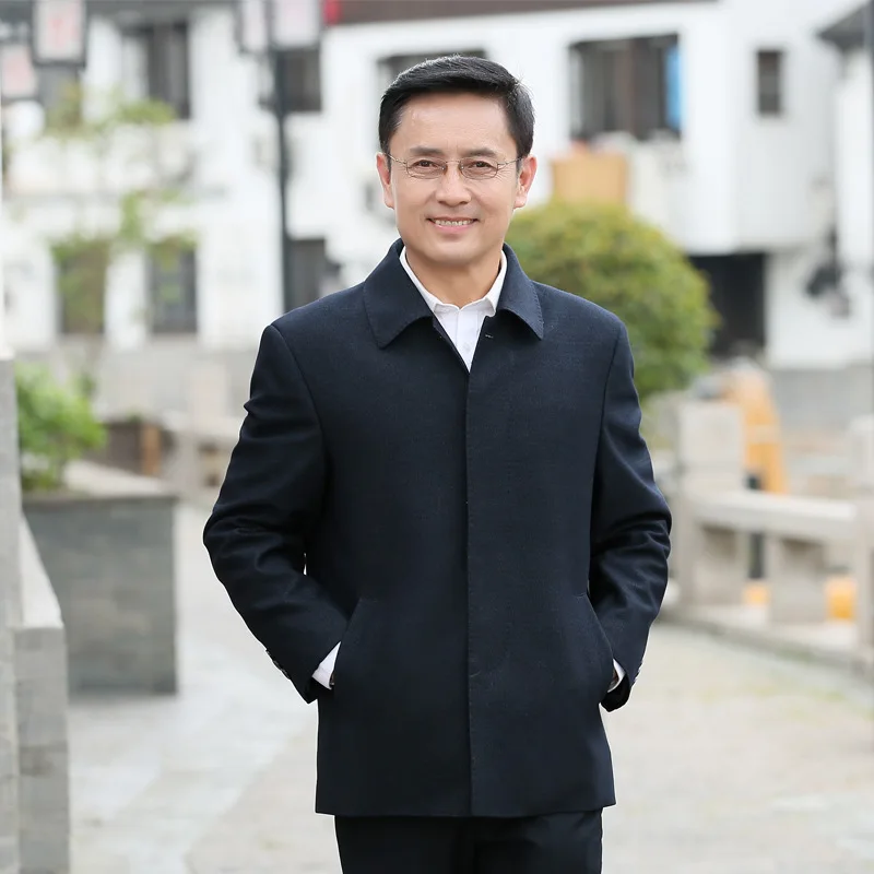 

Men Jacket 2019 New Style Middle-aged Men Fold-down Collar Buttons Casual Coat Daddy Clothes