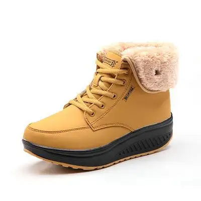 

2019 Boots Women Lace Up Casual Plus Velvet Cotton Shoes Thick Bottom Non-slip PU Leather Flat Ankle Womens Winter Warm