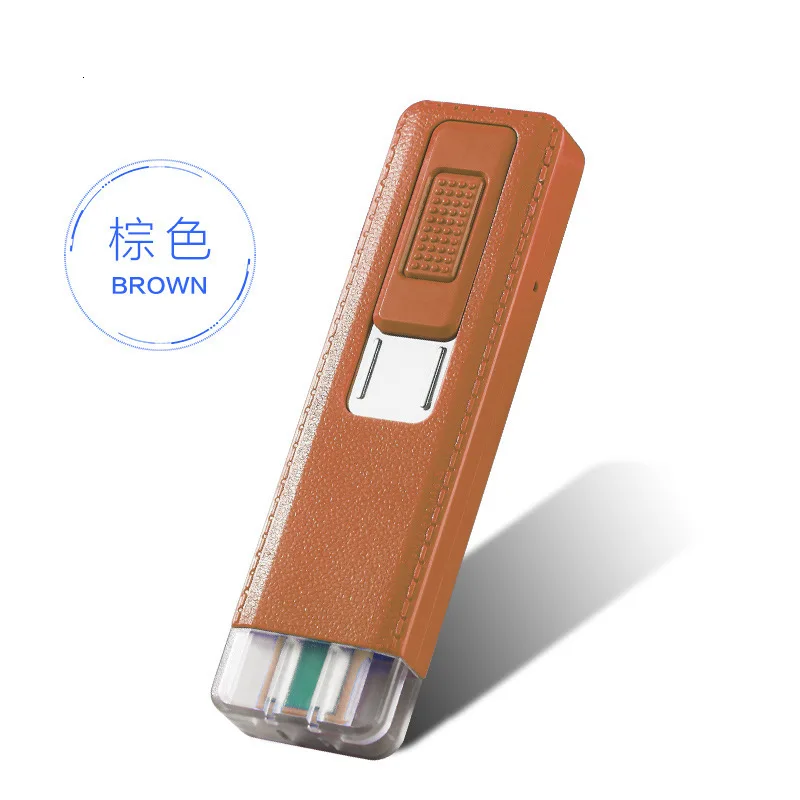Мини-Usb Двусторонняя ветрозащитная зарядка точечный детектор дыма индивидуальность оригинальность электронная зажигалка - Цвет: brown