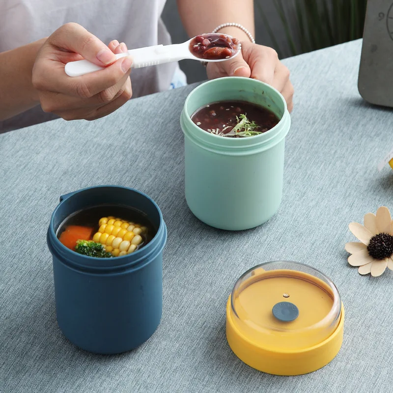 2021 500ML Wheat Straw Eco-friendly Lunch Box Soup Container with Handle Spoon Bento Lunchbox Breadbasket Drinking Cup |