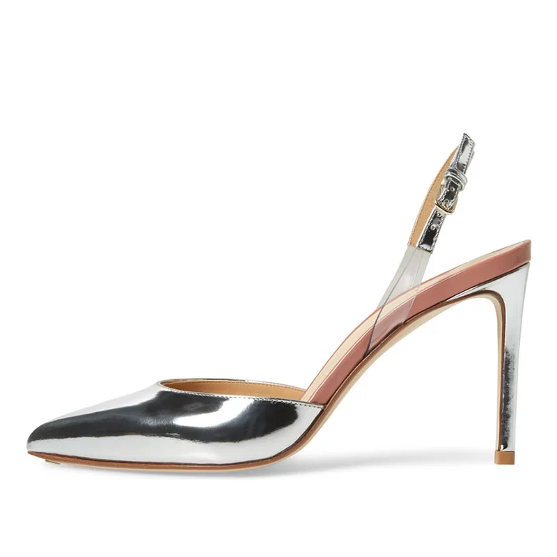 

Summer solid color patent leather pointed toe stiletto heel banquet single shoes dress all-match large size female sandals