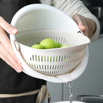 

Kitchen Drain Basket Bowl Taomi Kitchen Strainer Noodles Washing Vegetables Fruits Double Drain Basket Home