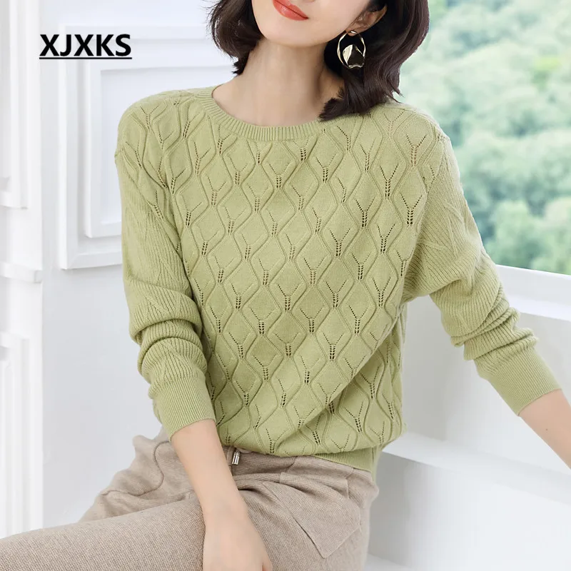 XJXKS осень зима высококачественный кашемировый трикотажный свитер женский пуловер Свободный Плюс Размер Удобный Повседневный женский свитер - Цвет: Зеленый