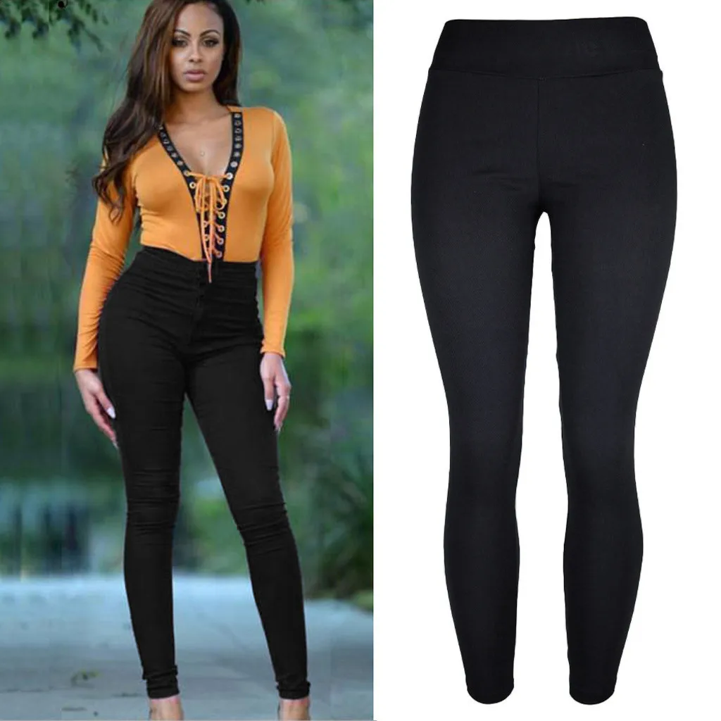 Side Striped Leggings Women Mock Pocket Leggings Pants Jeans Slim Leggings Woman Jeggings Ladies Denim Skinny Trousers