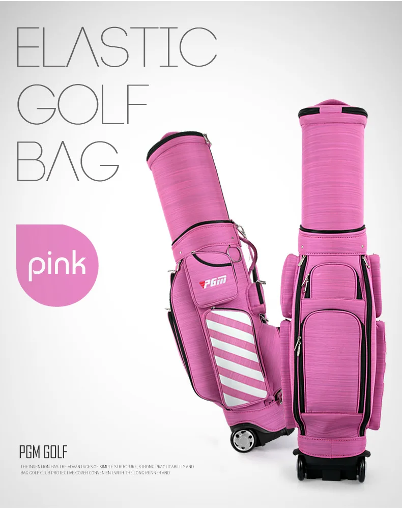 PGM Выдвижная сумка для гольфа с колесом патент Разработанный гольф-клубов Твердые мешки путешествия авиационные сумки пакет с кодовым замком - Цвет: Розовый