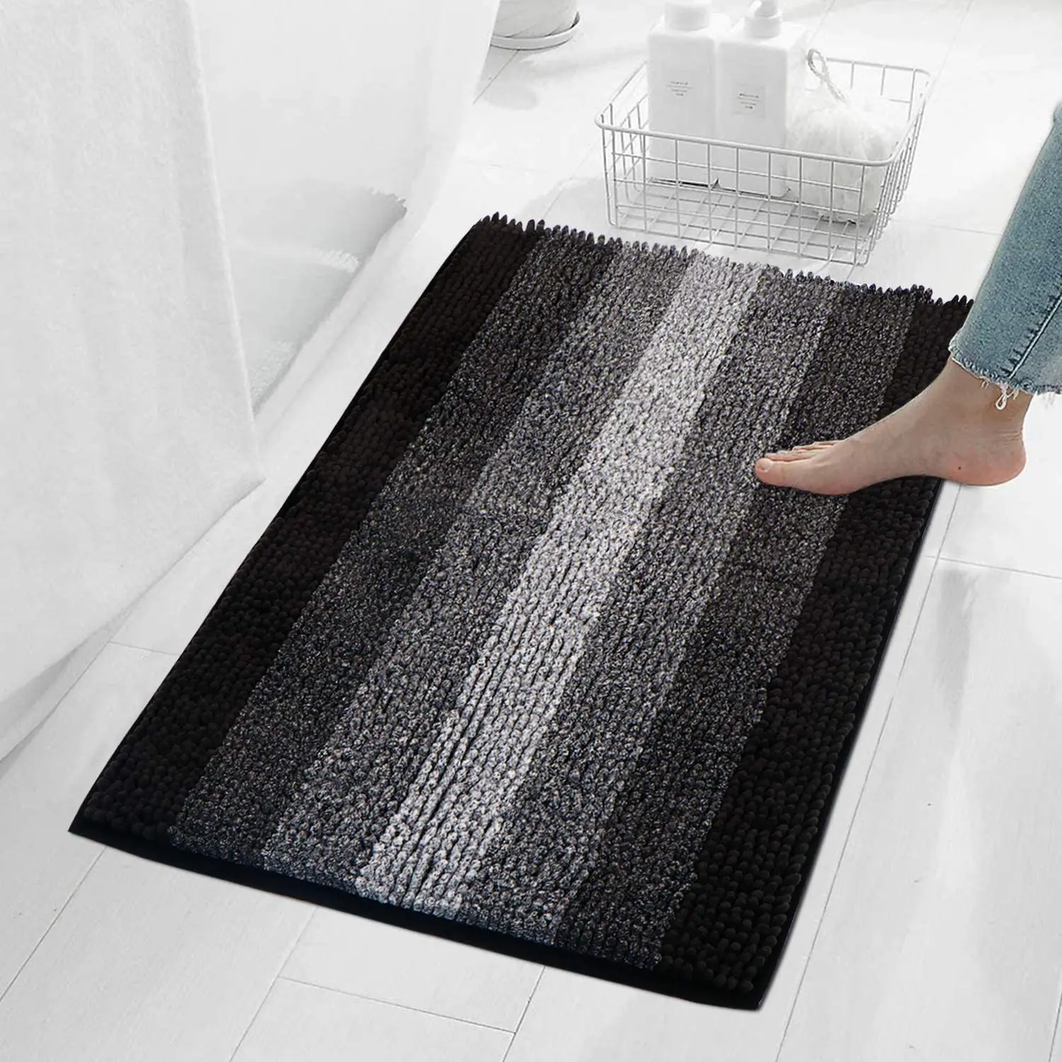 High Density Chenille Bathroom Mat Oval Shape Fluffy Bath Carpets Doormat  For Toilet Shower Room Bathtub