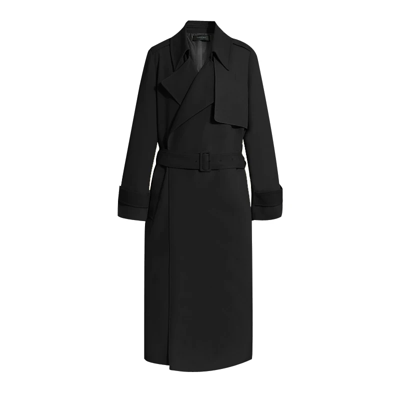 Fall Women Trench Coat Black Simple Loose X-Long Length Turn Down Collar Clothes Full Sleeve Belt Solid Windbreaker YL462