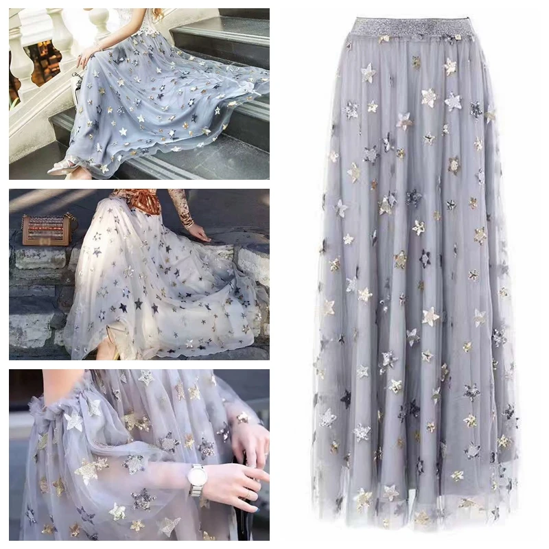 1*1,5 м блестящая вышитая блестками кружевная ткань с большой звездой для девочек вечернее платье свадебная вуаль Diy Кукольное платье сшитое