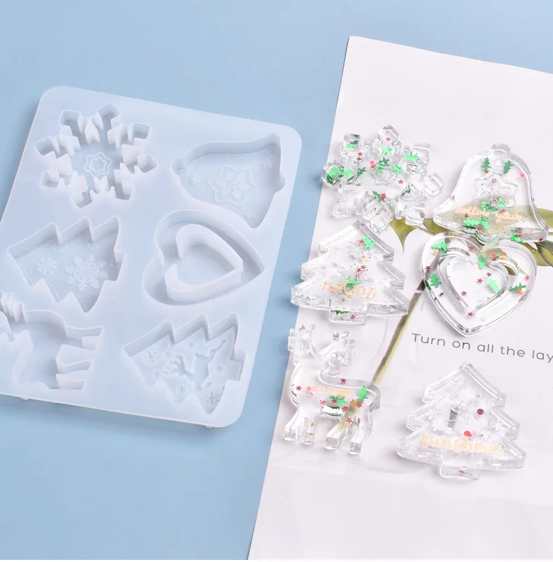 

DIY Crystal Epoxy Resin Mold 6 Grid Christmas Material High Mirror Transparent Pendant Silicone Mold