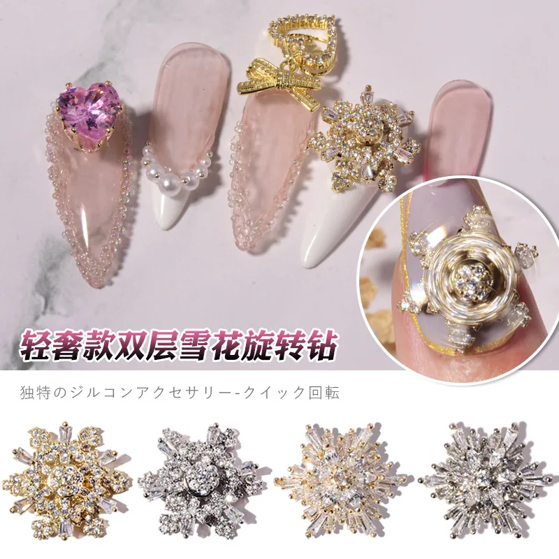 Spin Rotating Snowflake Nail Charms Luxury Spinning Nail Rhinestones Winter  Snowflake Charms For Nails Zircon Nail Charm Jewelry - Rhinestones &  Decorations - AliExpress