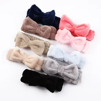 

Cute Flannel Hairbow for Wash Face Makeup Fashion Lady Bath Headwear Elastic Soft Turban Cosmetic Hairband Bath Accessories