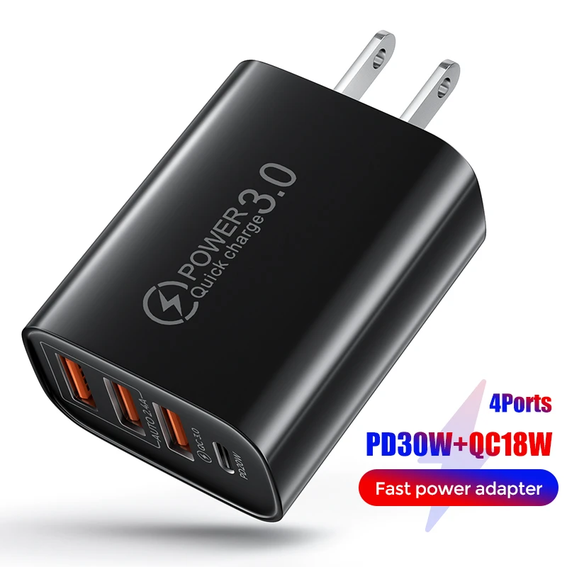 48W Fast Phone Charger Quick Charge 3.0 PD 30W Mobile Phone Charger For iPhone 12 11 Xiaomi Samsung USB Type C 4 Ports Charger mobile phone chargers