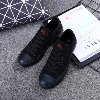 

Spring/Autumn New Fashion Men's Light Sneakers Classic Black Canvas Shoes Round Toe Lace-Up Male Flat Leisure Shoes K13-65