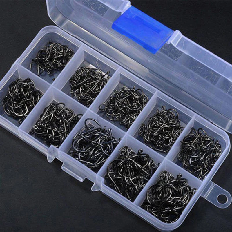 500pcs/Pack High Quality Carbon Steel Fish Jig Hooks With Hole Carp Fishing Hook With Tackle Box Fishing Tools