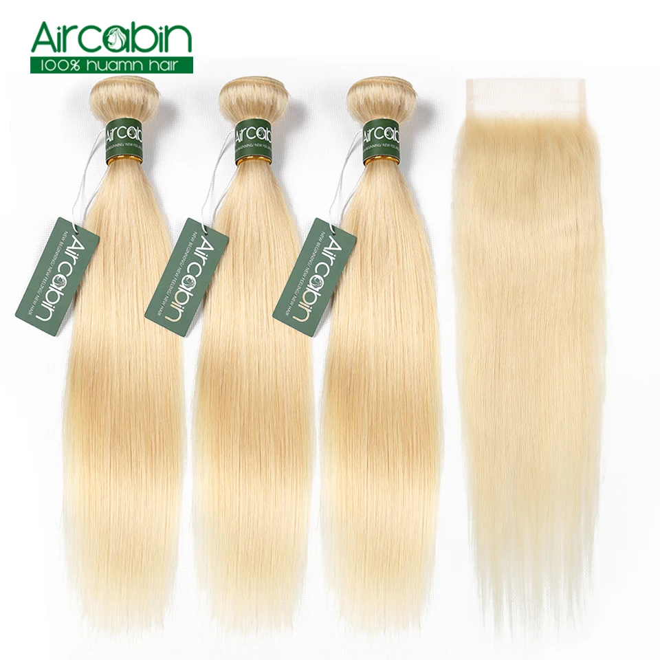 

Aircabin 613 Blonde Bundles With Closure Brazilian Straight Hair Bundles With Closure Non Remy Human Hair Weave Extenstions
