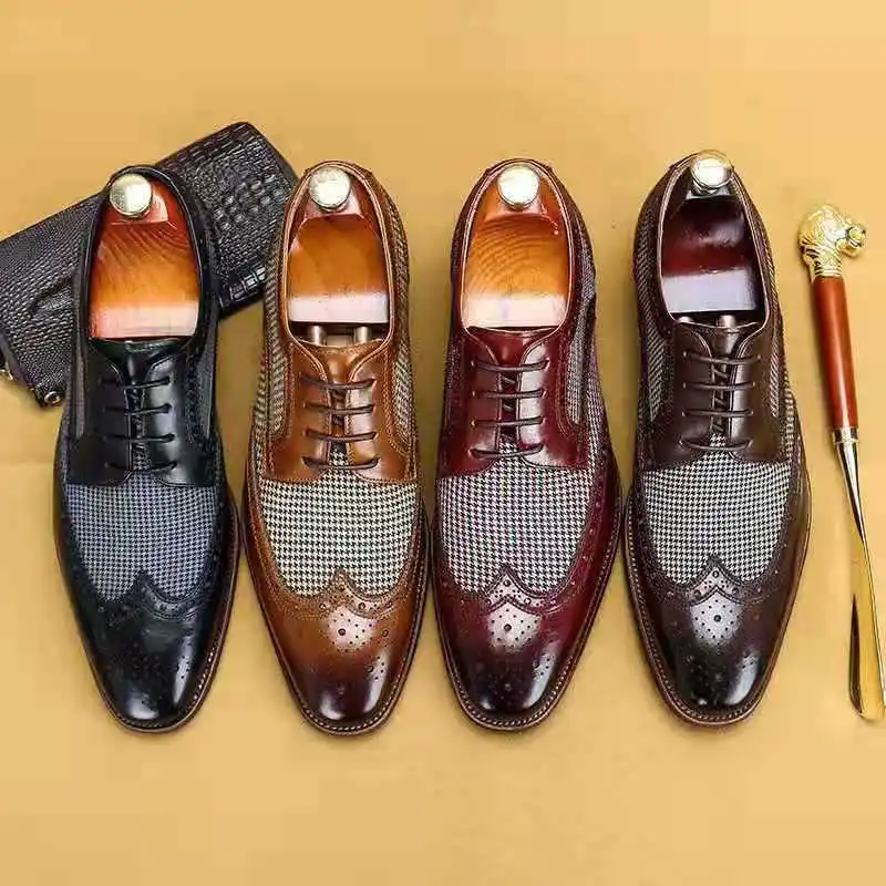 New Vintage Fashion Men Shoes Formal Dress Casual Leather Shoes Business Wedding Loafers Designer Brogue Office