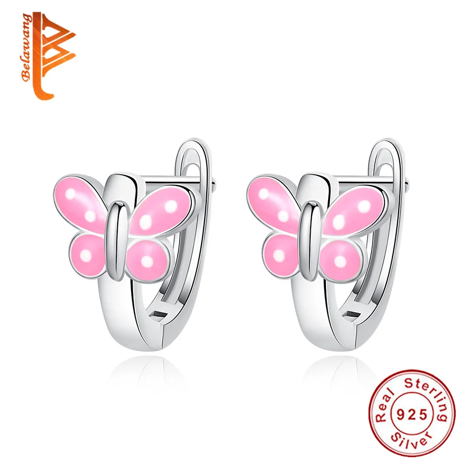 

BELAWANG Wholesale 5PCS 925 Sterling Silver Butterfly Stud Earrings with Red Pink Enamel Animal Earrings for Women Fine Jewelry