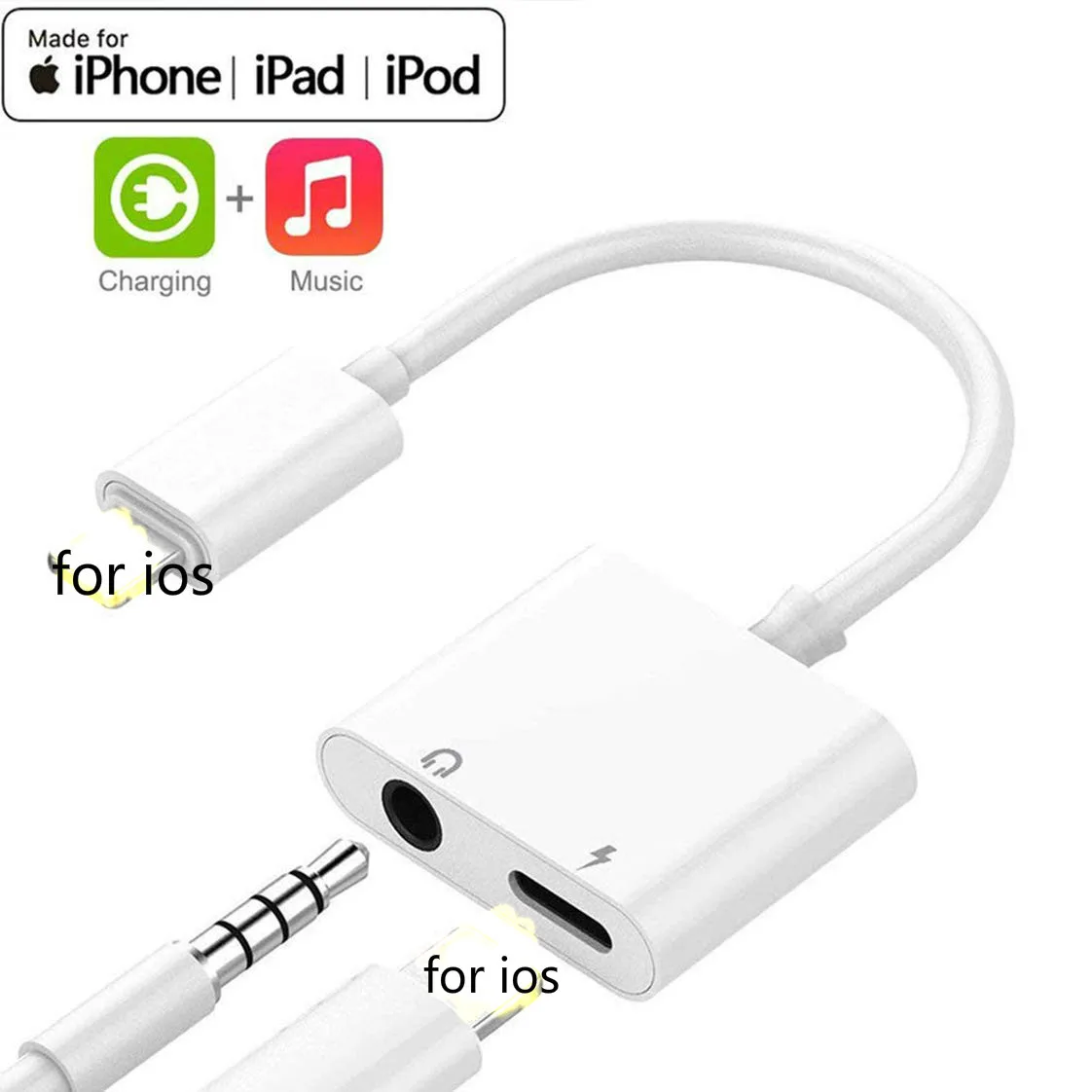 

2 In 1 Adapter For iPhone Lightning USB Cable Converter For 3.5mm Headset Music Listening Jack Lightning Charging On iPhone 7 8