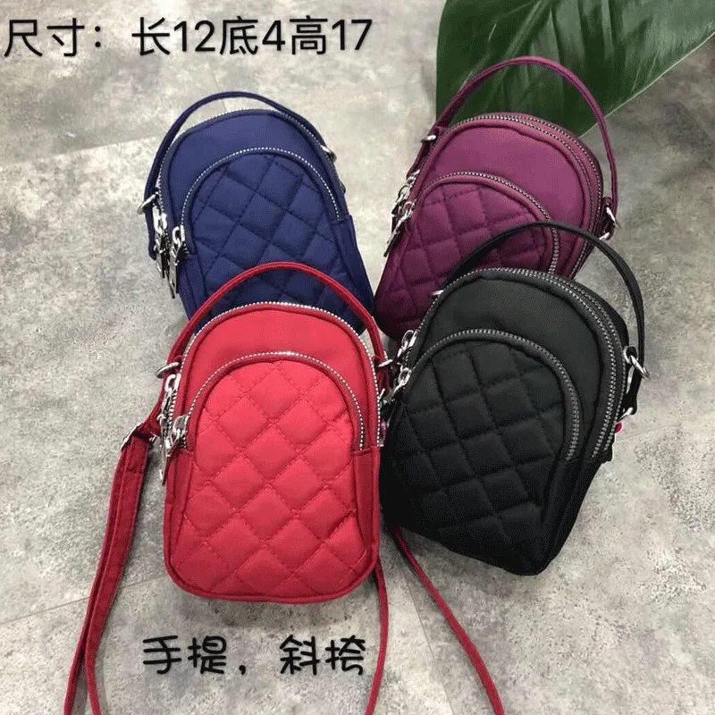 

Mobile Phone Bag Plaid WOMEN'S Bag Fabric New Style Three Layer Shoulder Bag Waterproof Mini Handbag Shoulder Bag Mobile Phone B