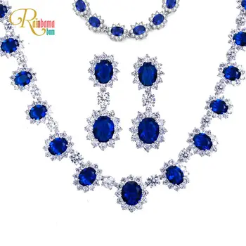 

Rainbamabom 925 Sterling Silver Ruby Emerald Sapphire Topaz Gemstone Necklace/Earrings/Bracelets Wedding Jewelry Sets Wholesale