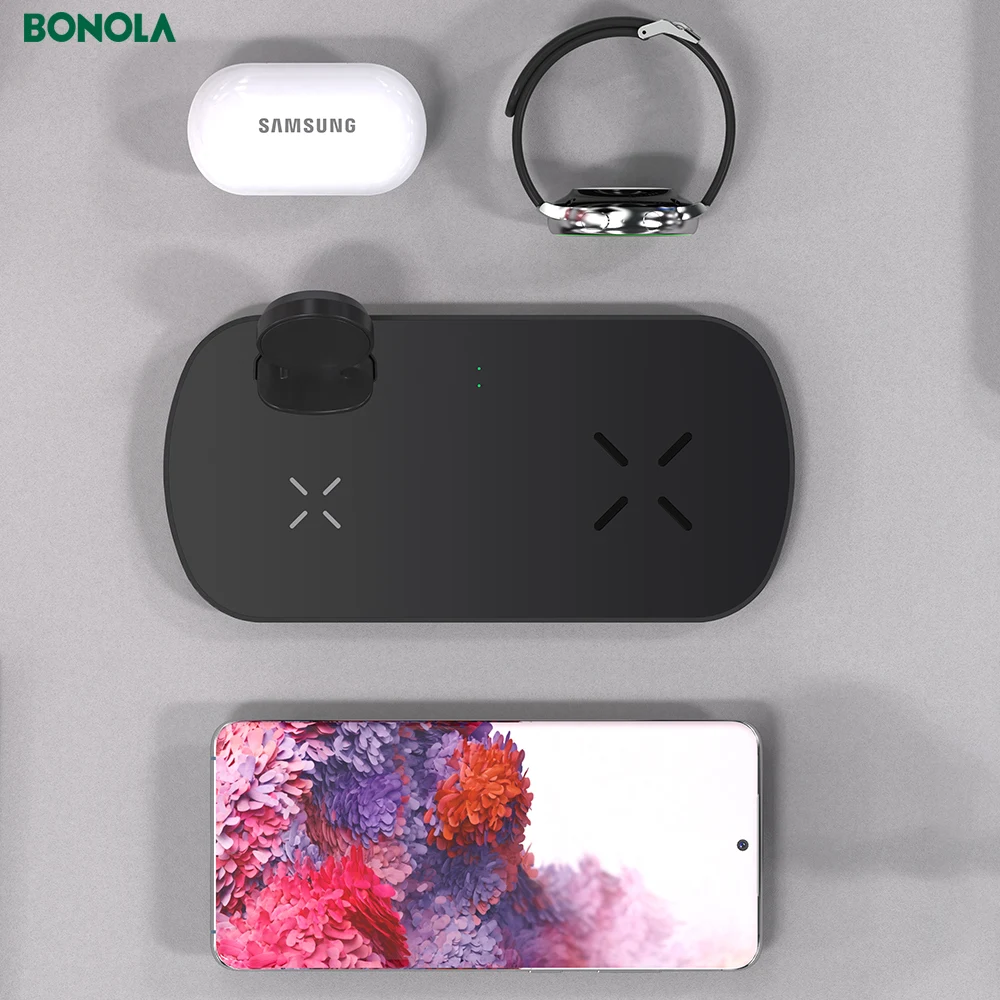 Bonola 3 in 1 Wireless Charging Pad For Samsung S20/Note10/Galaxy Watch/Galaxy Buds Qi Fast Wireless Charger for Samsung S10