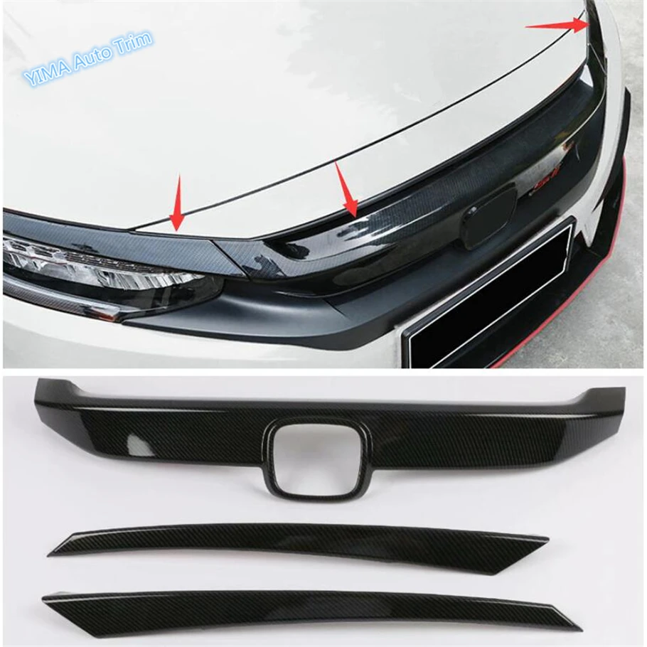 

Lapetus Auto Styling Front Hood Bonnet Grille Grill Cover Trim Fit For Honda Civic Sedan 2016 - 2019 Black Red Carbon Fiber ABS