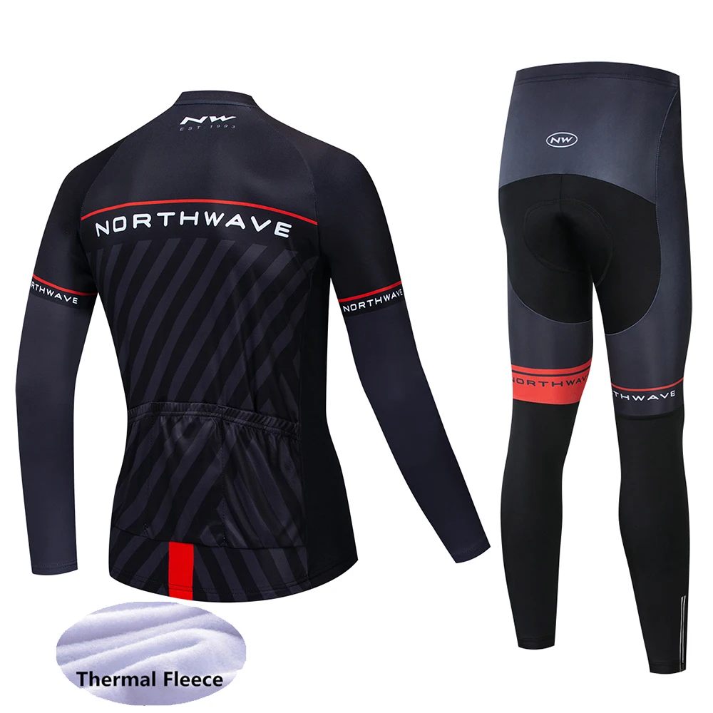 NW Winter thermal fleece Cycling Clothes men's Jersey suit outdoor riding bike MTB clothing warm Bib Pants set