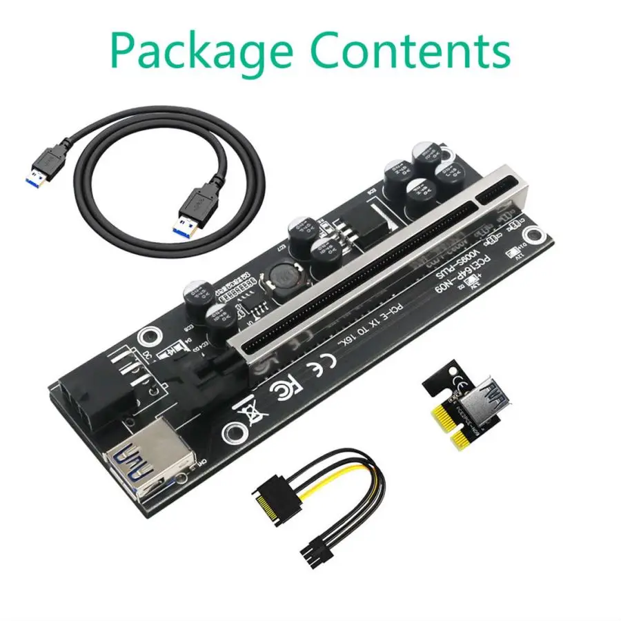 

New Version 009S Plus PCIE Riser 1x to 16x Graphic Extension Card with 6P to SATA Cable PCI-E 1x 4x 8x 16x Riser Adapter Card