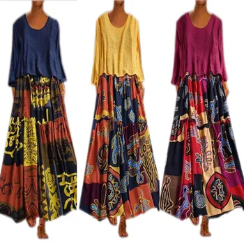 

Women Cover Ups Swimwear Beach Robe Coverup Summer Dress 2019 Dresses Necked Cotton Linen Long Sleeve Loose Vintage Printed