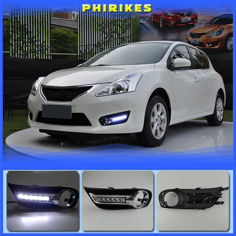 

1 пара, автомобисветодиодный светодиодные дневные ходовые огсветильник для Nissan Tiida 2011, 2012, 2013, 2014, 2015, 12 В