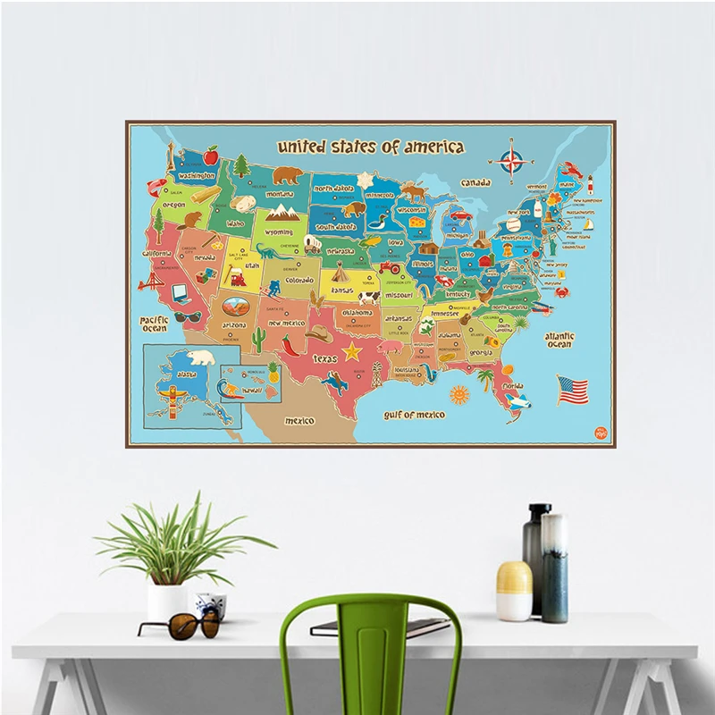 

Animal & Plants Map Of American Wall Sticker Kindergarten Classroom Kids Room Home Decoration USA Map Wall Mural Art Pvc Decals