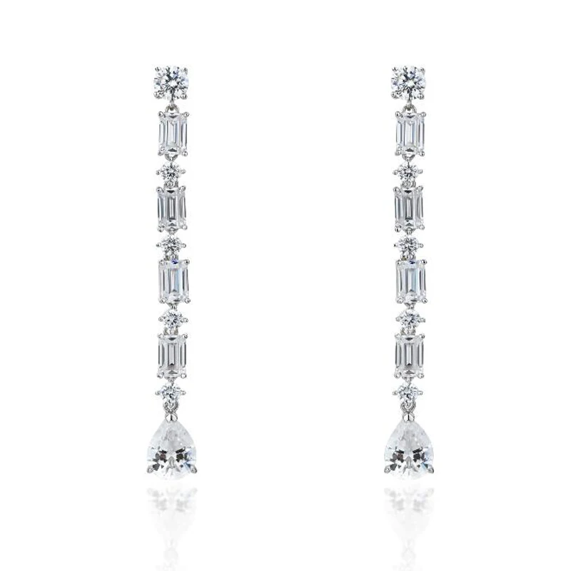 OEVAS 100% 925 Sterling Silver High Carbon Diamond Long Drop Earrings For Women Wedding Engagement Party Fine Jewelry Wholesale