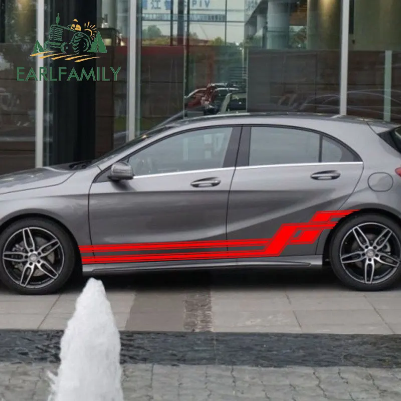EARLFAMILY, 200 см x 30 см, 2x, ралли, поперечными полосками, графическая наклейка, s, нижние дверные панели, наклейка, наклейка на талию, виниловая автомобильная пленка
