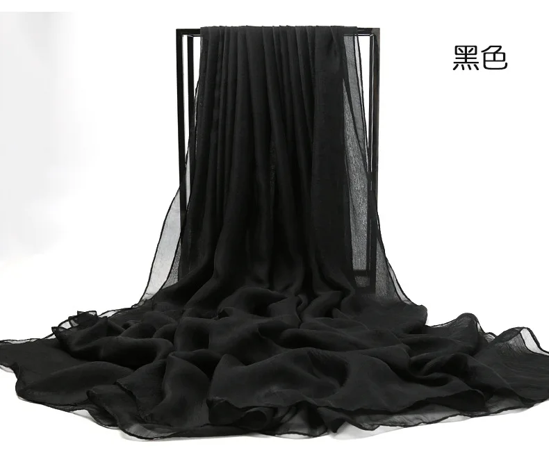 Plus Size 200*150 Cm Womens Solid Color Silk Scarves Long Chiffon Scarf Light Thin Sunscreen Shawl Summer Ladies Beach Scarf