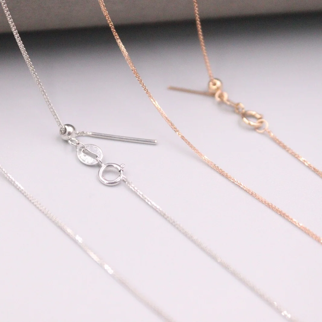 

Au750 Real 18K Rose Gold / White Gold Chain Neckalce For Women Female 0.9mm Thin Wheat Needle Chain Link Choker Gold Necklace