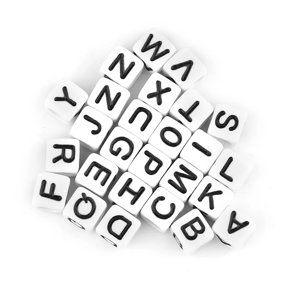 300Pcs White Acrylic Single Letter Cube Beads A-Z DIY Alphabet Beads for Jewelry Making,DIY Bracelets Necklaces