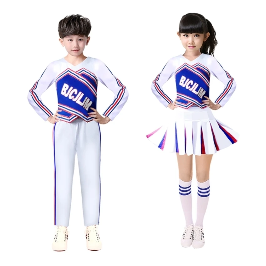 Children Cheerleaders Costumes Cheer Team Uniforms Sports Games Matching Outfits Cheering Squad Girls School Uniform Clothing,cheerleader costume set,school performance clothes