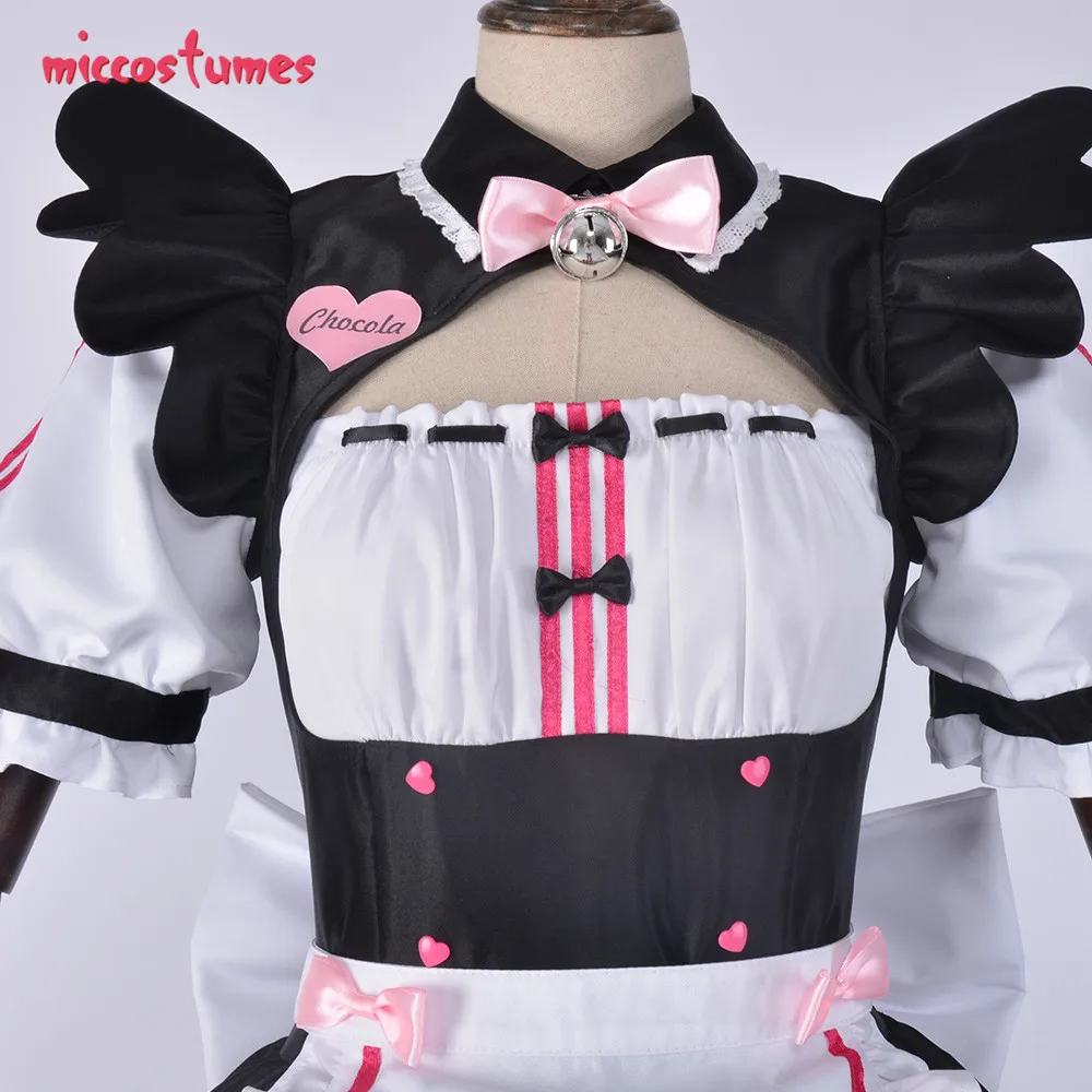 Frauen Nekopara Chocola Cosplay Kostüm Dienstmädchen Kleid mit Schürze Petticoat Katzenohren Schwanz 5