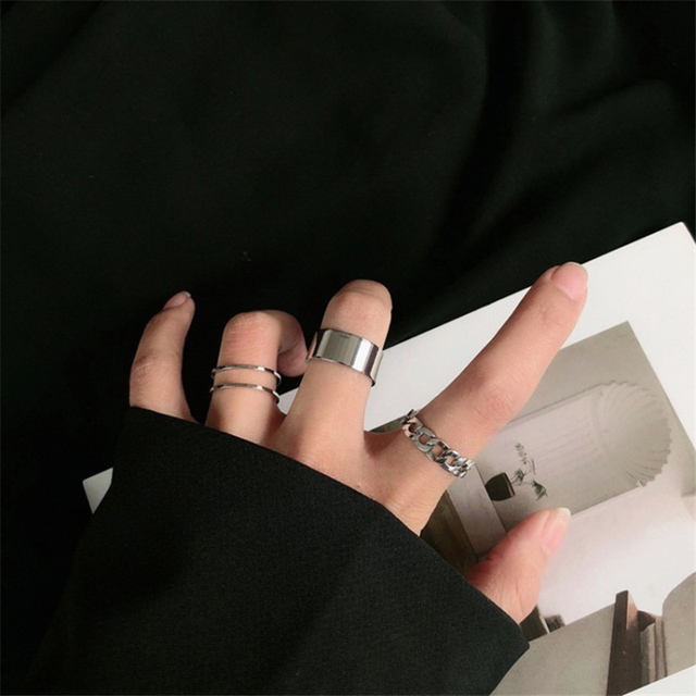 Punk Gold Wide Chain Rings Set For Women Girls Fashion Irregular Finger Thin Rings Gift 2021 Female Knuckle Jewelry Party