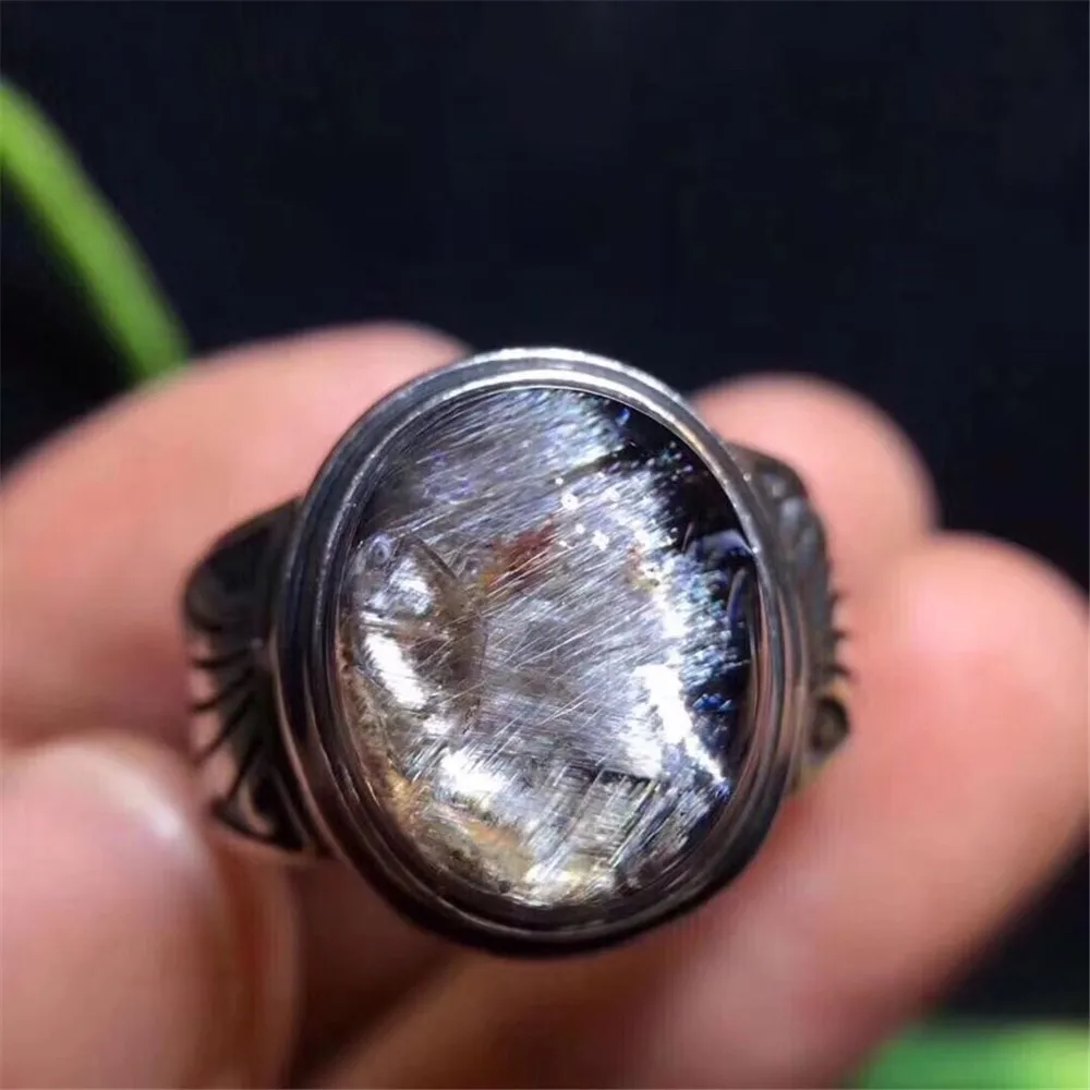 

New Natural Silver Brookite Rutilated Ring For Women Lady Men Crystal 13.5x11mm Lucky StoneAdjustable Ring Jewelry AAAAA