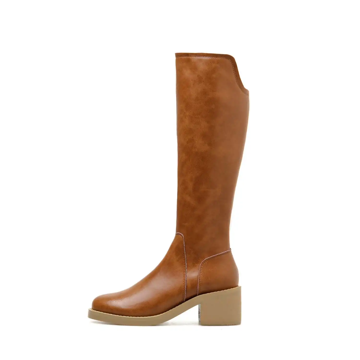 Bottes femme riding boots women's knight boots cow leather round toe thick high heels knee-high boots keep warm botas mujer